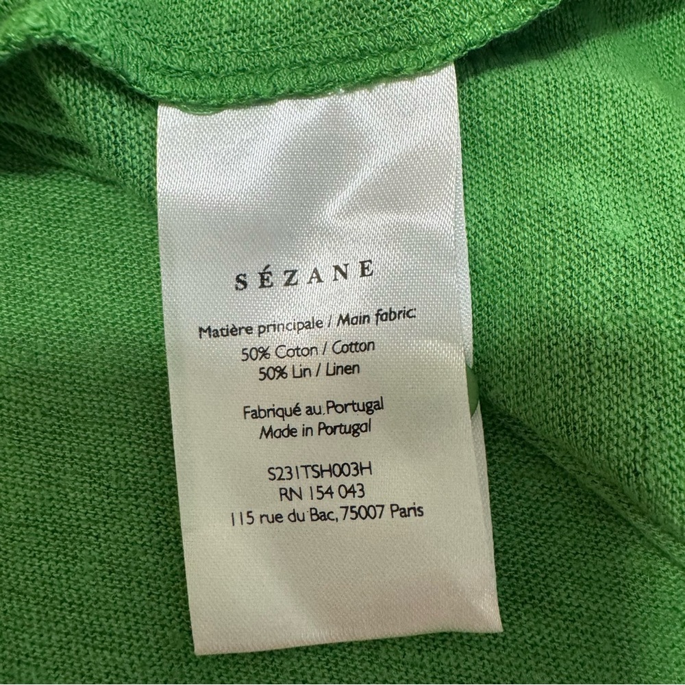NWT Sezane Milo T-shirt  Verde Green Cotton Linen Size Medium - Picture 9 of 11
